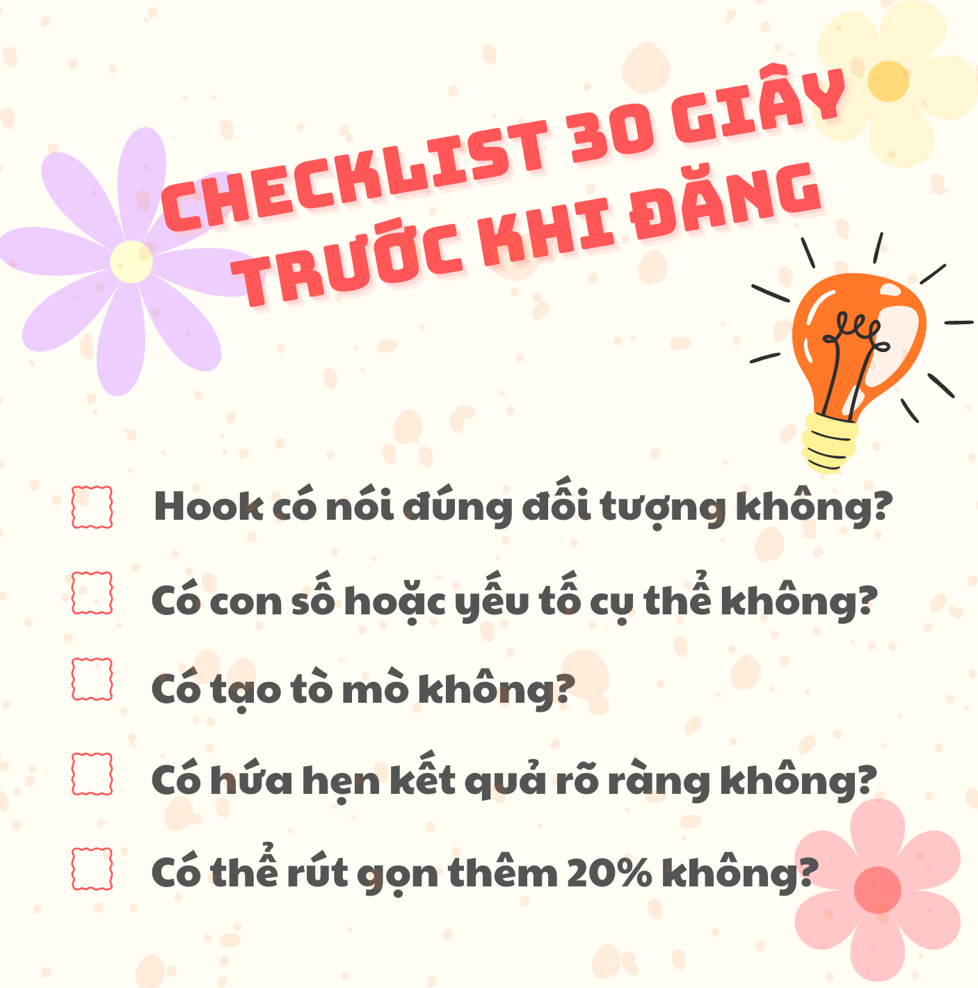 CHECKLIST 30 GIÂY TRƯỚC KHI ĐĂNG